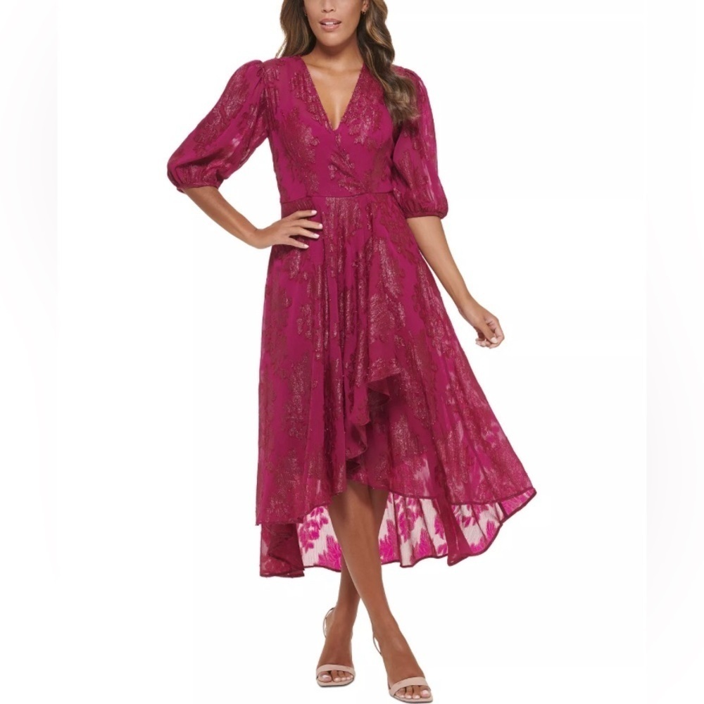 Calvin Klein Women's Jacquard Chiffon Fit & Flare Magenta Pink Dress Size 4 NWT